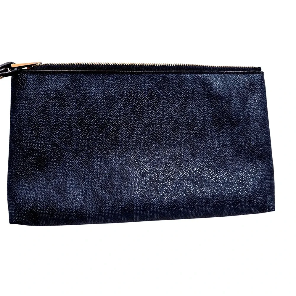 Michael Kors Wristlet Navy Blue MK Monogram Coated Canvas Gold Hardware #1420